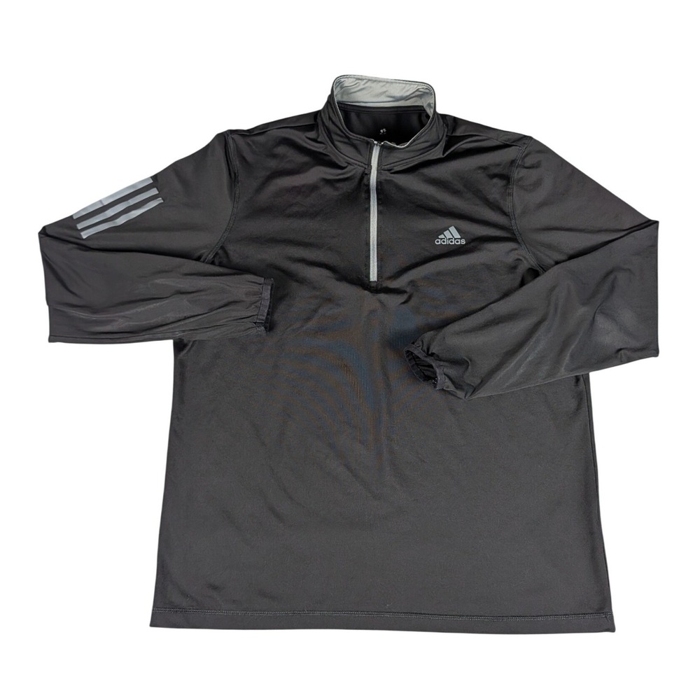 Adidas Mens Black Grey Quarter Zip Pullover Athletic Training Long Sleeve Top